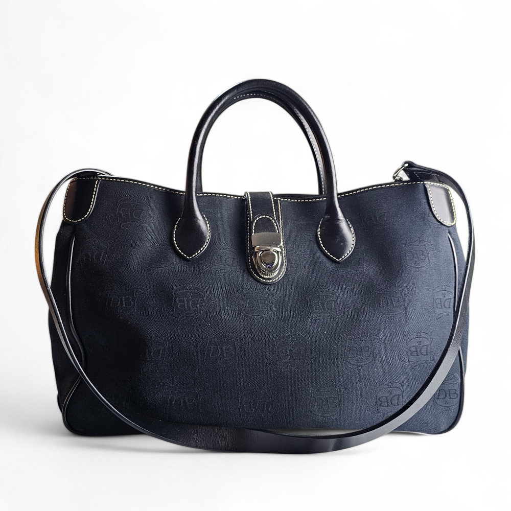 Dooney & Bourke Black Canvas DB Printed Double Handle Tote Bag